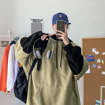 Wiaofellas Autumn Hoodies Men's Fashion Contrast Color Casual Hooded Sweatshirt Men Streetwear Hip-hop Loose Pullover Hoodie Mens M-5XL
